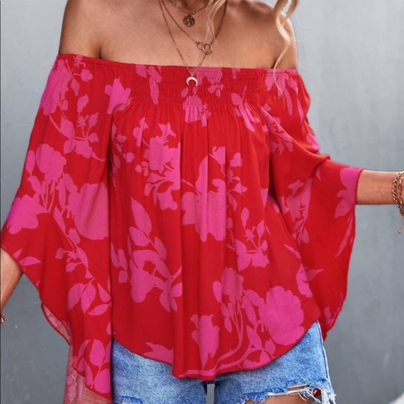 Boho Floral Print Off Shoulder Top Blouse - Picture 3 of 16